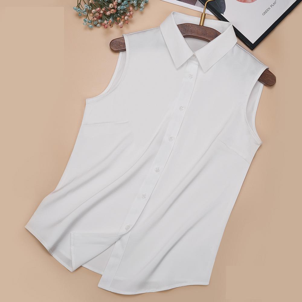 Women's French Style Sleeveless Polo Collar White Shirt - Versatile Spring/Autumn Casual Wear