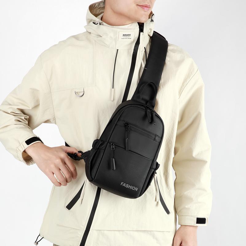 Men's Waterproof Chest Bag Multifunction Oxford Crossbody Shoulder Bag Messenger Travel Pack with A Headphone Wire Access Hole