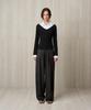 RE RHEE Shirt Collar Ribbed Knit Top Black