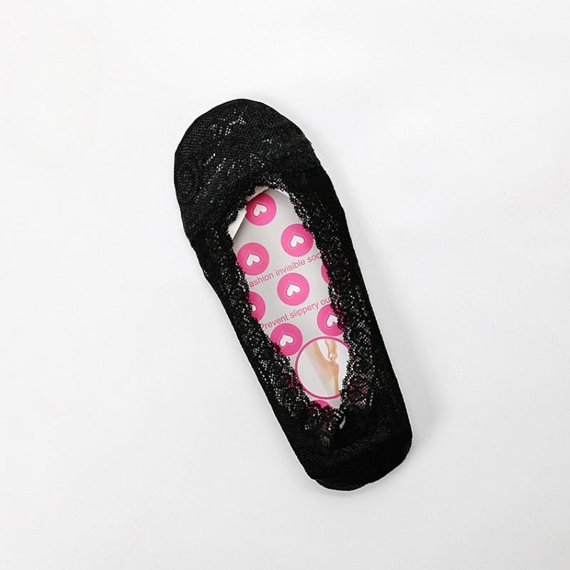 Damen Sommer Dünne Spitze Rutschfest Nicht Abfallender Absatz Flacher Ausschnitt Unsichtbare Bootssocken