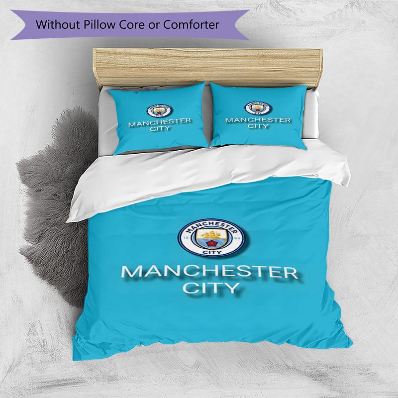 3pcs Duvet Cover Set (1*Duvet Cover + 2*Pillowcase, Without Core),Manchester City FC Print Bedding Set, Bedroom Decor, All‑Season, Birthday Gift