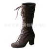 Herbst- und Winter-Damenstiefel, mittelhohe Damenstiefel, High-Top-Blockabsätze, Schnürstiefel in Übergröße