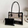 2pcs/set PU Leather Clear PVC Handbag Fashion PVC Composite Tote Bags Transparent Jelly Bag  Daily