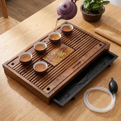 17 In Wooden Tea Tray Vintage Chinese Tea Serving Tray Exquisite Kung Fu Tea Trays Drawer Type Storage Drainage Board for Office