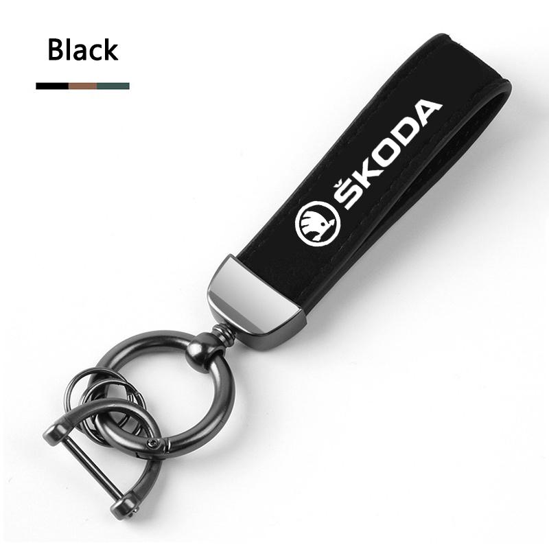 HAZJ3 Luxury Leather Car Keychain Auto Logo Keyring Accessories Women Men Gifts For Skoda Yeti VRIS Octavia A5 A7 Karoq Kamiq Fabia