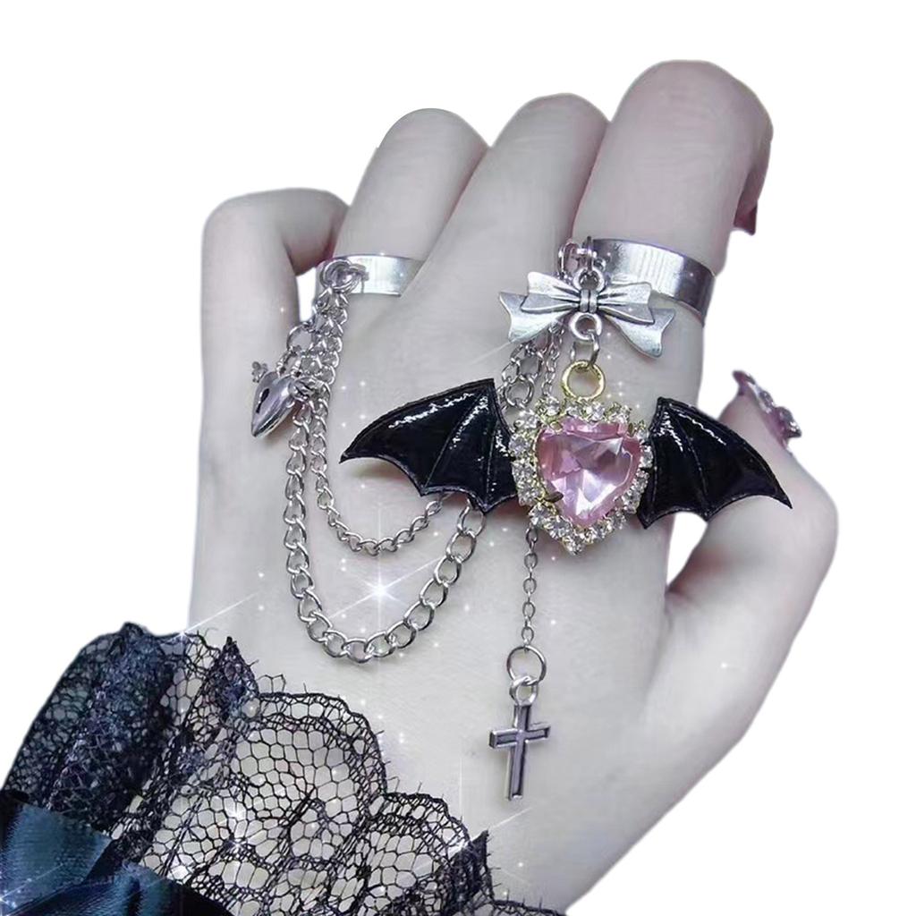 Unique Cross Bat Wing Finger Rings Hip Hop Punk Cuff Ring Gothic Cross Joint Rings Link Chain Stackable Rings for Women