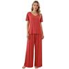 Modal Homewear 2pcs Pajamas Set Short Sleeve Tops and Trousers Solid Color Casual Loose Sleepwear Suit Plus Size Nightwear