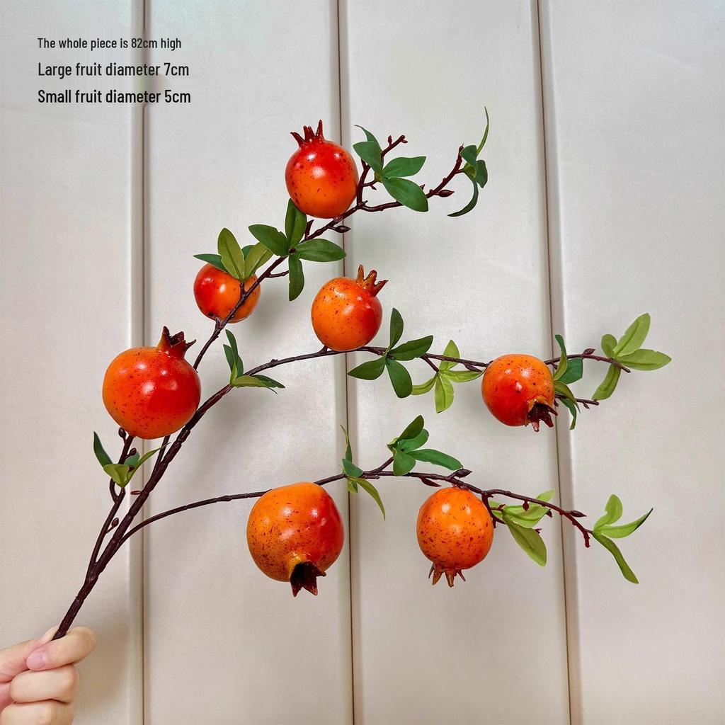 Dried Flower Arrangement with Artificial Persimmon, Pomegranate, and Ruyi Branches for Living Room Decor