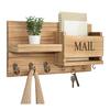 Raft de perete 4-în-1 pentru hol Suport de perete pentru scrisori cu cârlige pentru chei Organizator rustic din lemn pentru hol pentru scrisori, reviste, chei