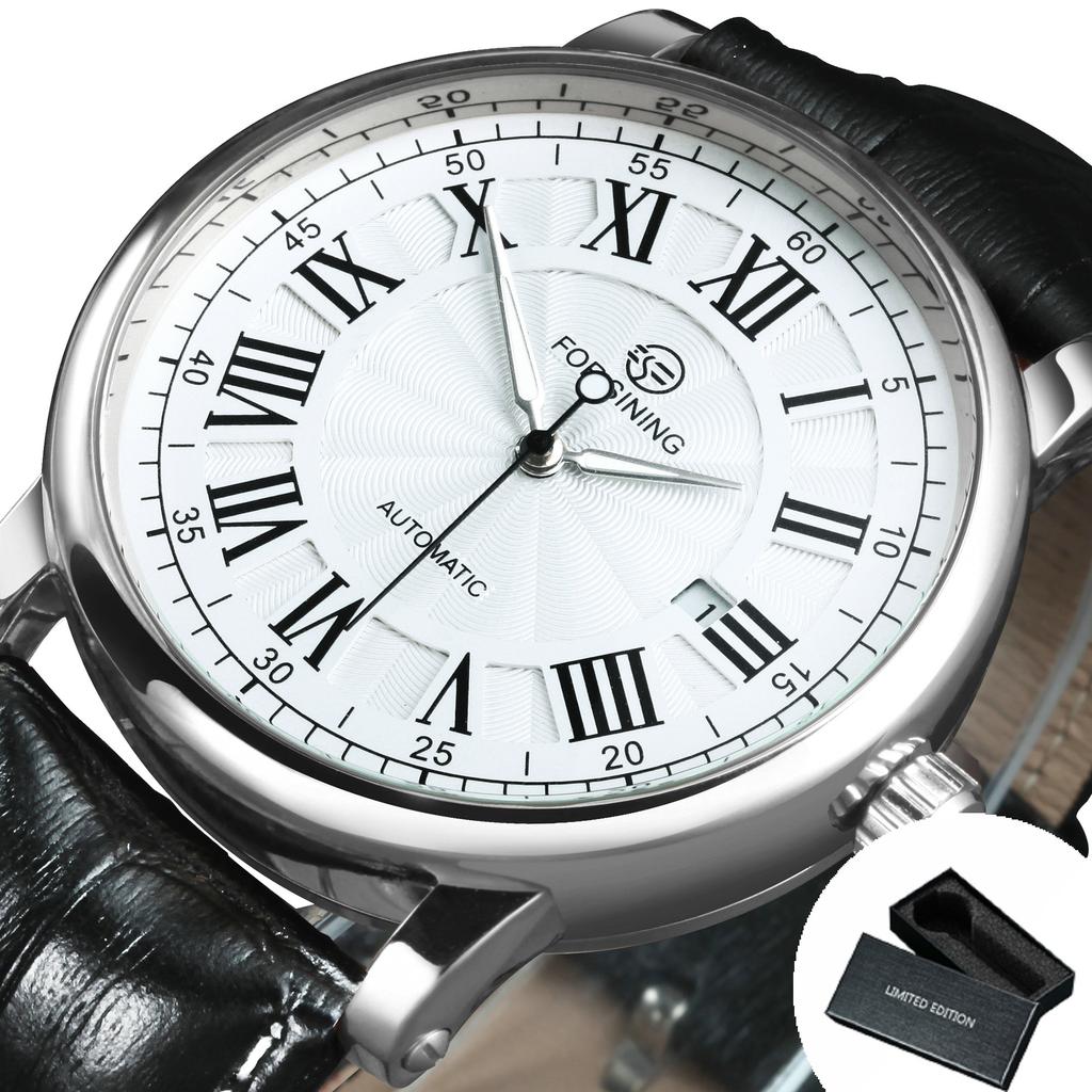 Forsining Business Automatic Watch for Men Luminous Hands Calendar Leather Strap Fashion Mechanical Mens Watches Top Brand Gifts