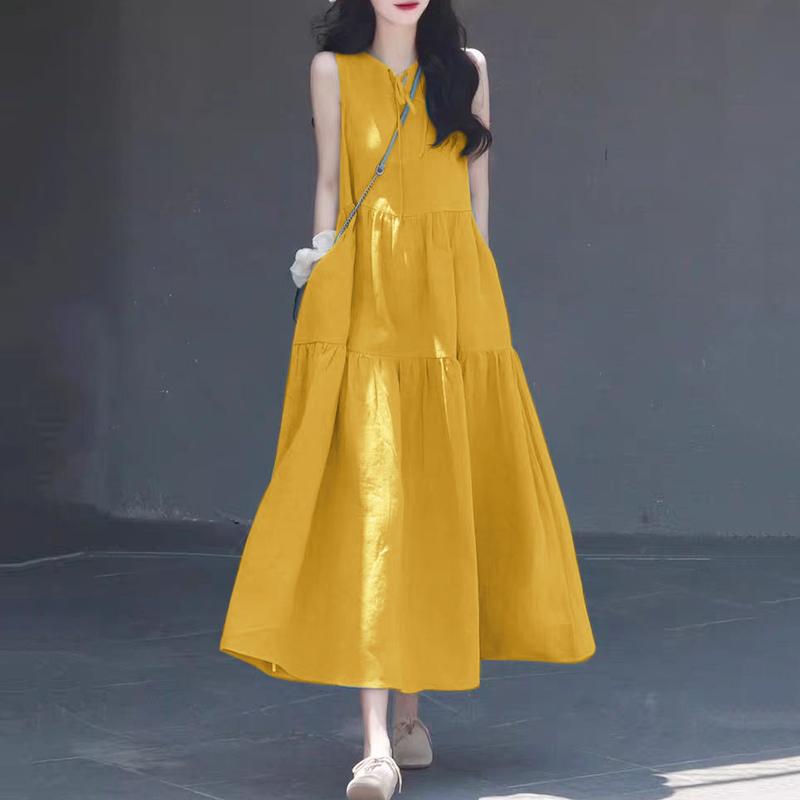 ZANZEA Women Lace Up Round Neck Summer Casual Sleeveless Dress