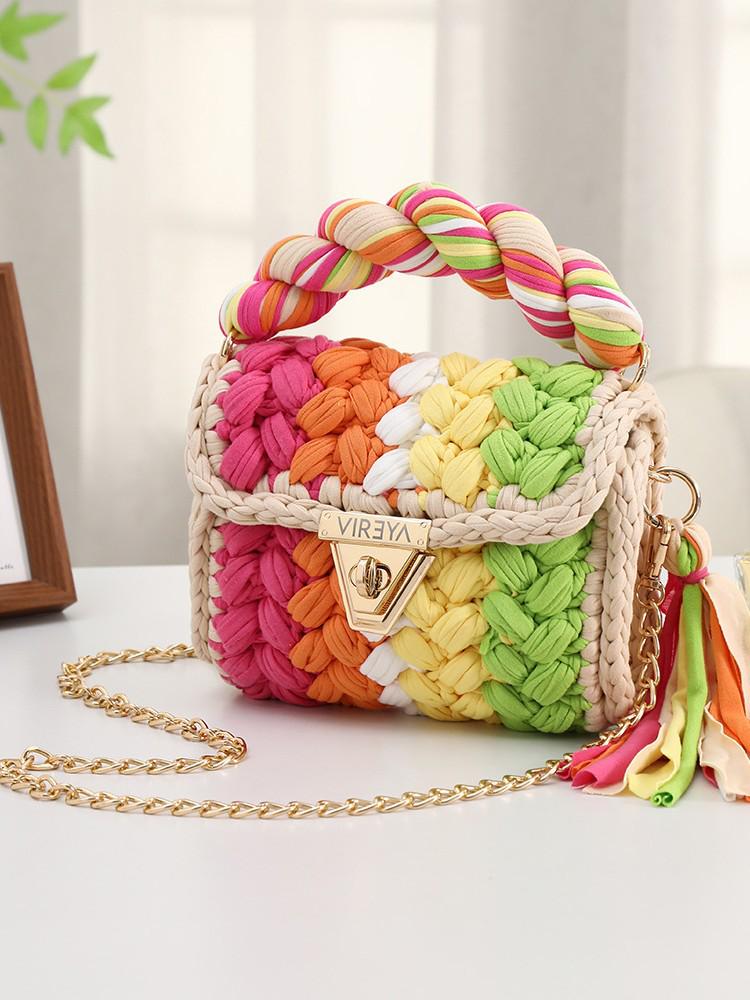 Hyuna Fashionable Korean-Japanese Crochet Chain Crossbody Bag - Versatile Handmade Colorful Bag