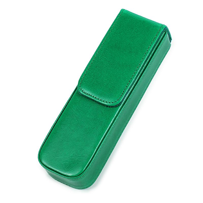 Handmade Full-Grain Cowhide Pencil Case for 2 Pens – Detachable Student Fountain Pen Holder. Holds 2 pens зелёный