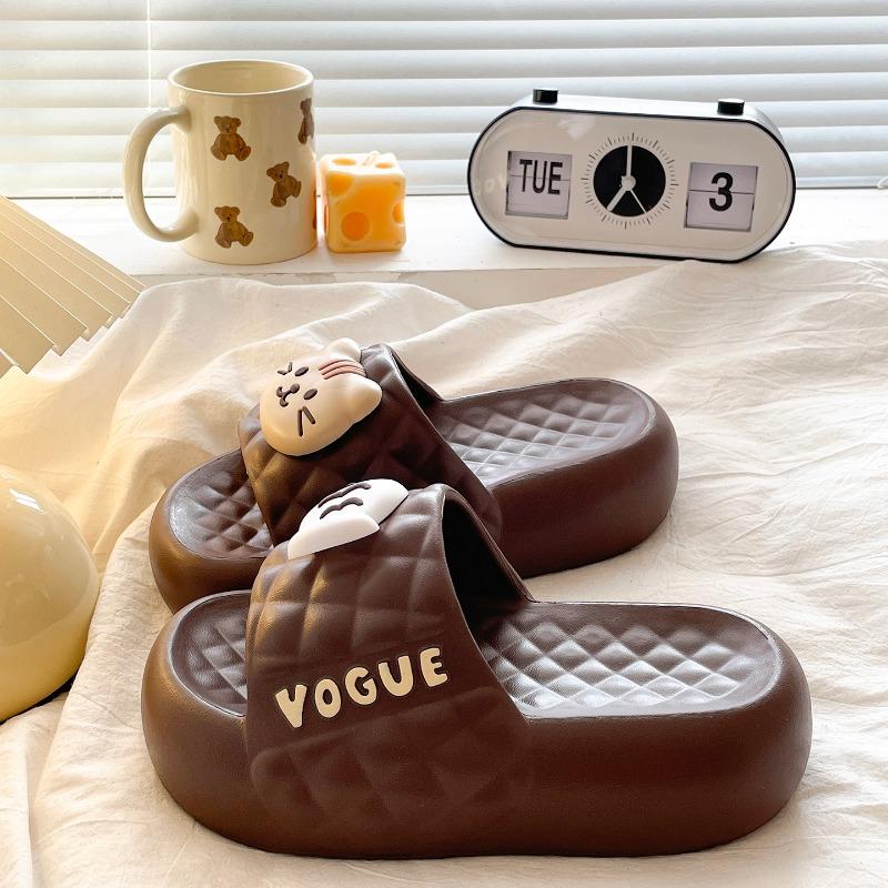 

Women s Cute Cartoon Cat Slides Thick Sole Quilted Slippers Non-Slip Indoor/Outdoor Footwear 40 коричневий