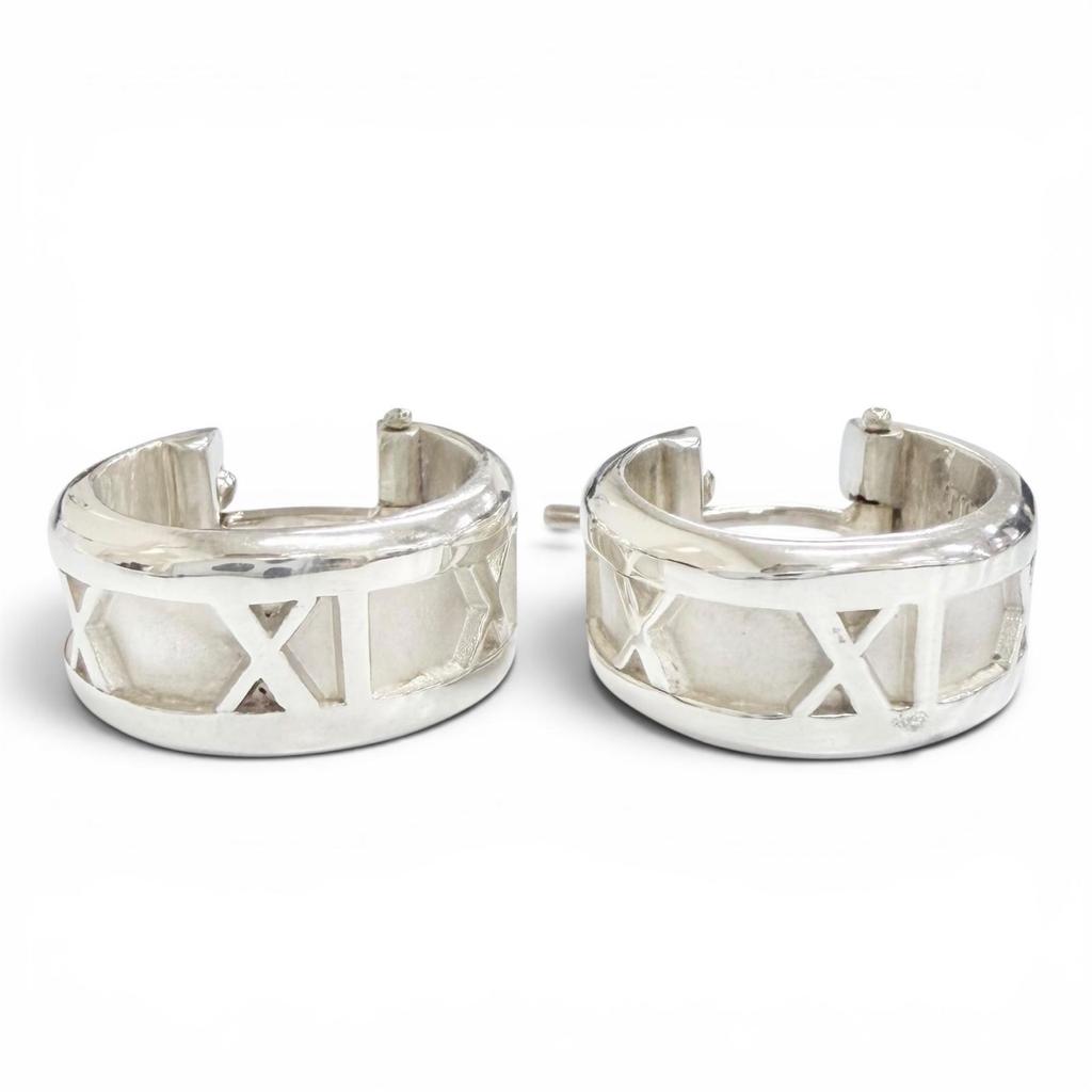 Great TIFFANY&Co. Atlas Ring Pierce Hoop earrings, accessory, Silver 925 Used