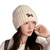 Cute Puppy Embroidered Hole Knitted Hat for Women Autumn and Winter New Style Baotou Cold Hat Warm Ear Protection Woolen Hat for Women