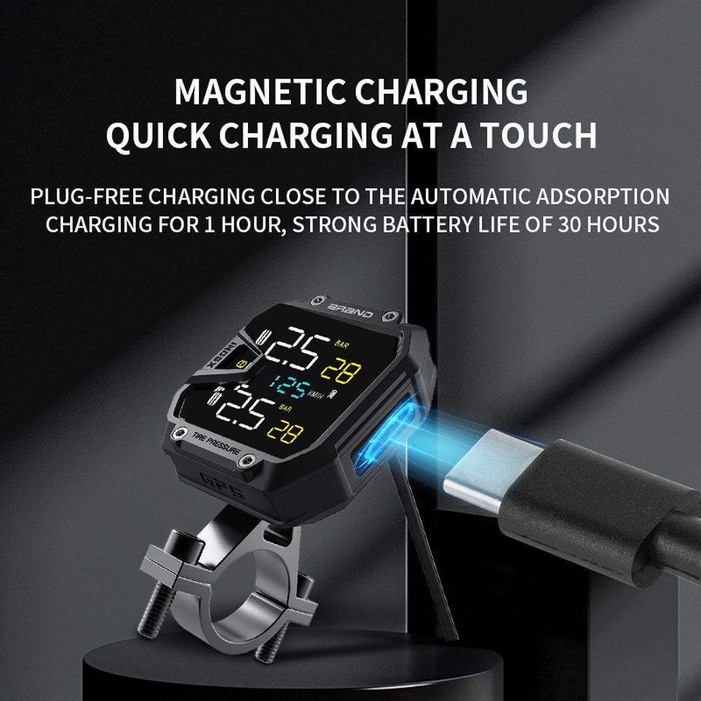 Motorcycle TPMS USB Port Solar Power Tire Pressure Monitor IP67 Waterproof Wireless Tire Pressure Detector for Emergencies Tool