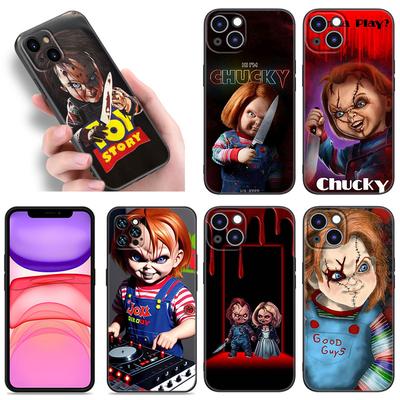 Chucky Puppe Horrorfilm Handyhülle für Apple iPhone 12 13 Mini 11 14 15 Pro Max 7 8 + X XR XS SE 2020 2022 Schwarze Silikonhülle