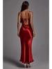 European American Women's Red Strappy Backless Slim Fit Sexy Dress