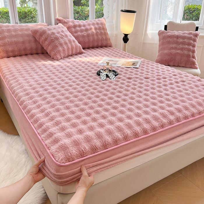 Luxurious Faux Rabbit Fur Bed Skirt & Velvet Mattress Protector
