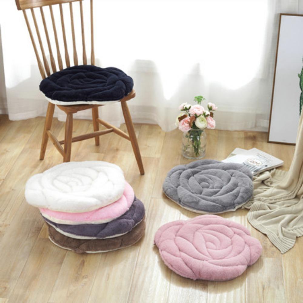 Winter Fluffy Rose Quilted Chair Cushion Thickened Office Home Dining Seat Pad Tatami Floor Mat