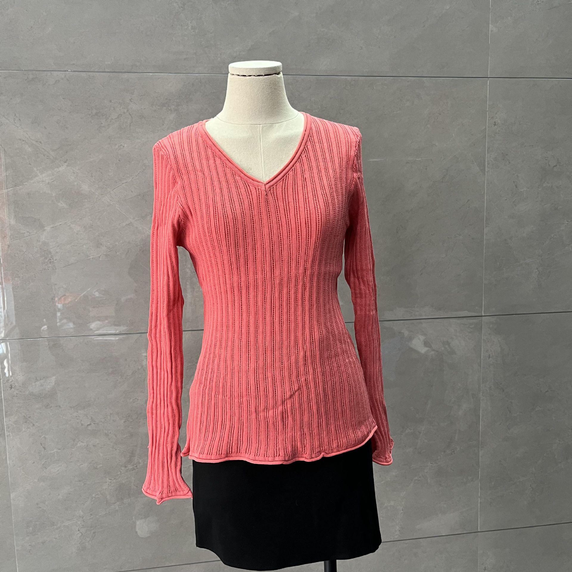 

Інфлюенсер Топ з V-подібним вирізом, в рубчик, з розрізом - Светр з довгим рукавом на весну/осінь XL, Approx. 125 lbs