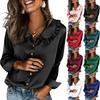 Womens Silk Satin Tops Ruffle Lapel Collar Button Down Shirts Casual Long Sleeve Business Dressy Luxury Clothes