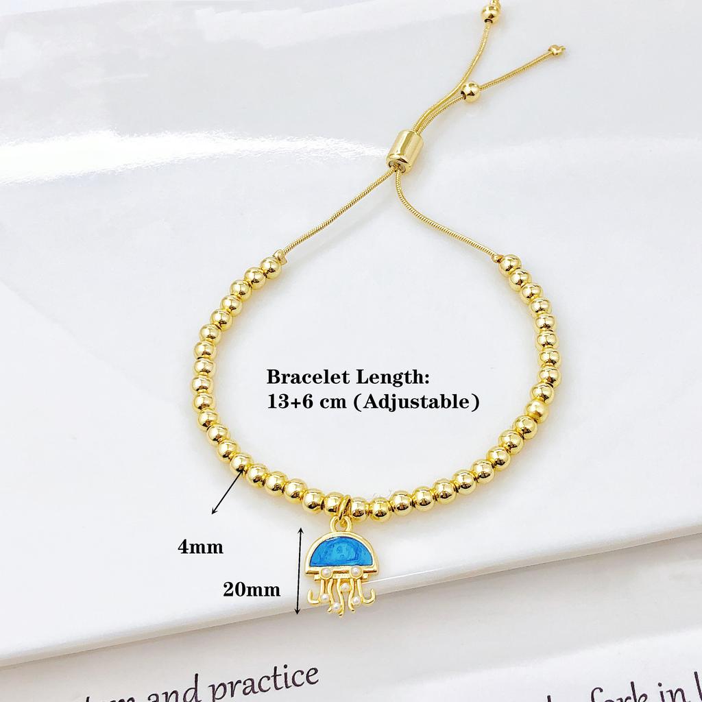 Gold-Plated Copper Bead Chain with Enamel Bees Jellyfish Koi Fish Bracelet for Women Girls Holiday Party Fashion Jewelry Gift