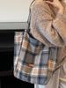 Korean Style Large Capacity Plaid Canvas Shoulder Bag for Women - Autumn/Winter 2025 Casual College Commute Tote