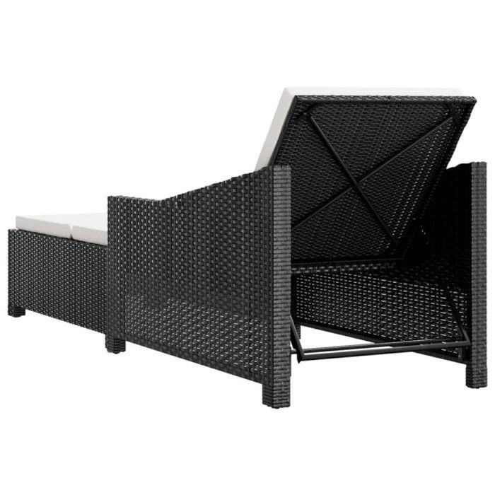 VidaXL Chaise longue avec coussin blanc crème Résine tressée Noir
