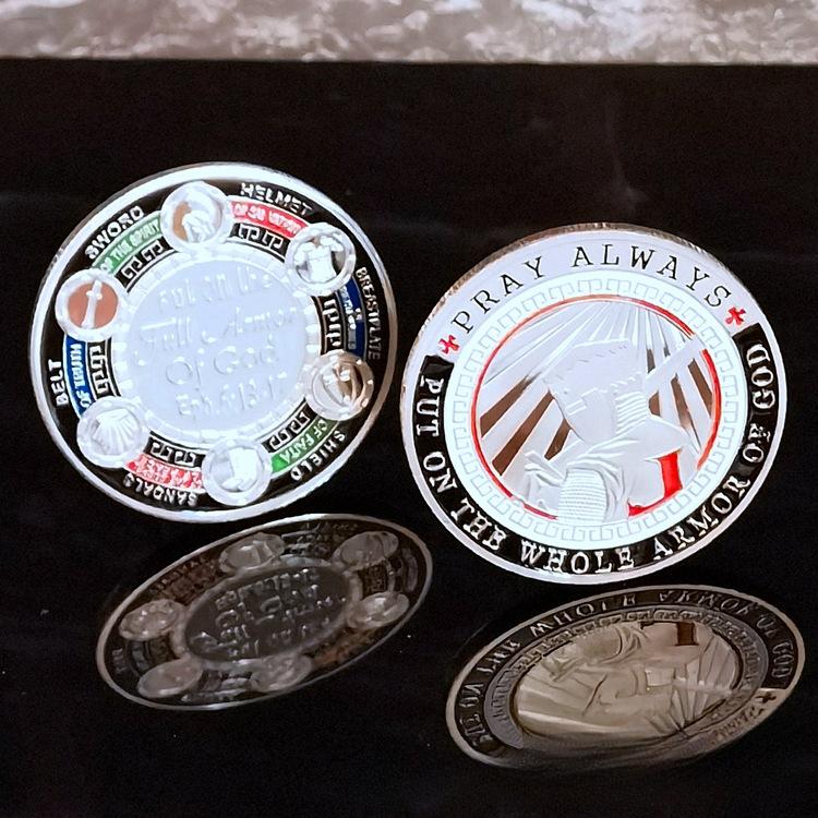 New Armor Commemorative Coins Challenge Coins with Double-sided Painted Metal Badges, God's Armor Military Medals.