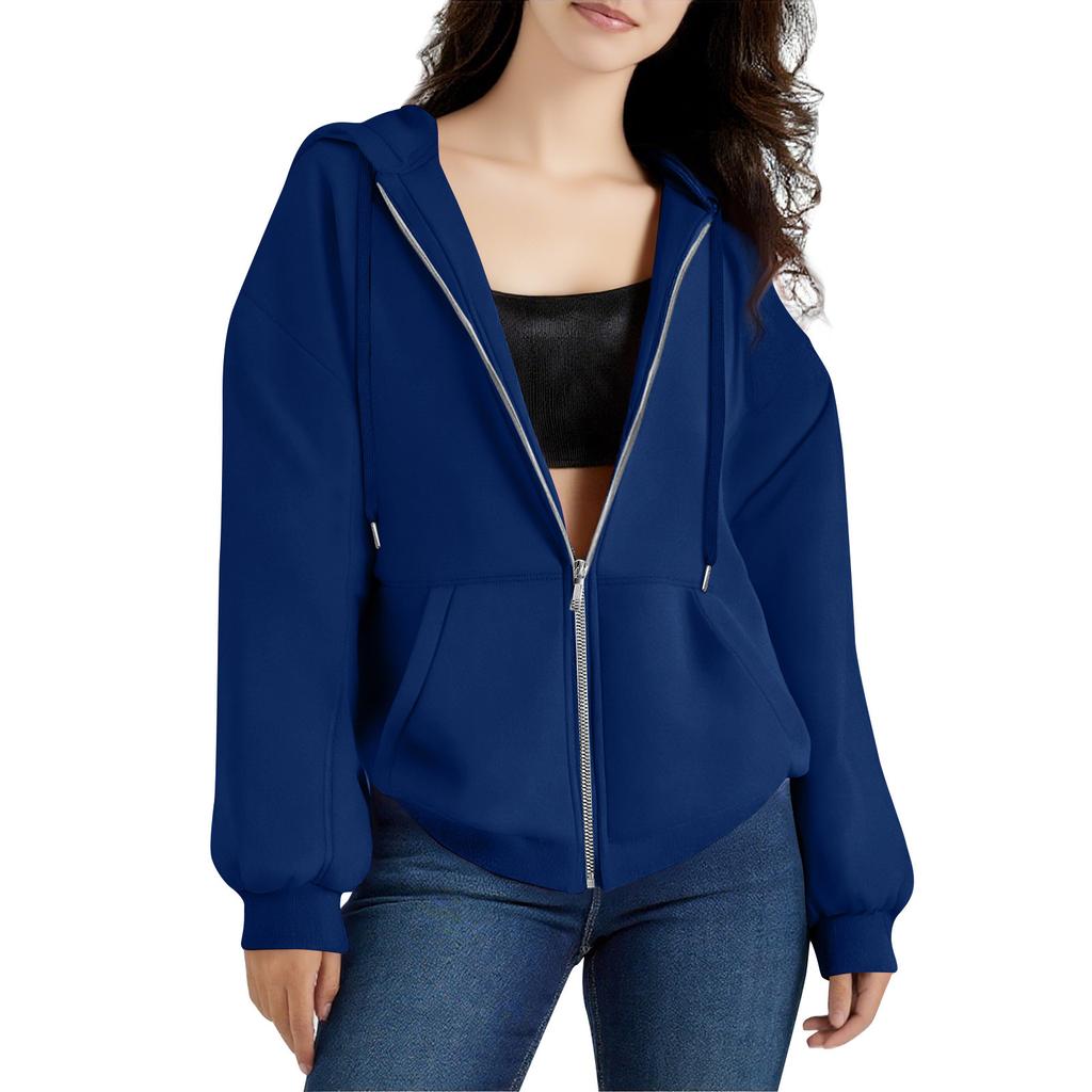 Women's Zipper Hoodie Long Sleeve Sports Jacket Pocket Clothing Fashion Apparel