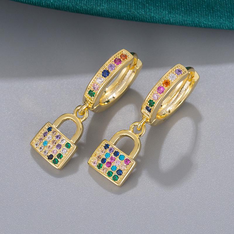 Southeast Asia Hot-Selling Colorful Diamond-Inlaid Lock Earrings for Women - Light Luxury Fashion Cross-Border Jewelry