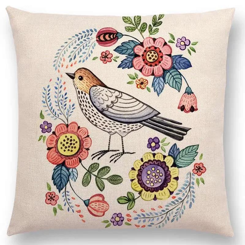 Lovely Birds Flowers Plants Sofa Pillow Case Hummingbird Rose Raspberries Lemon Dill Clove Almonds Cushion Cover