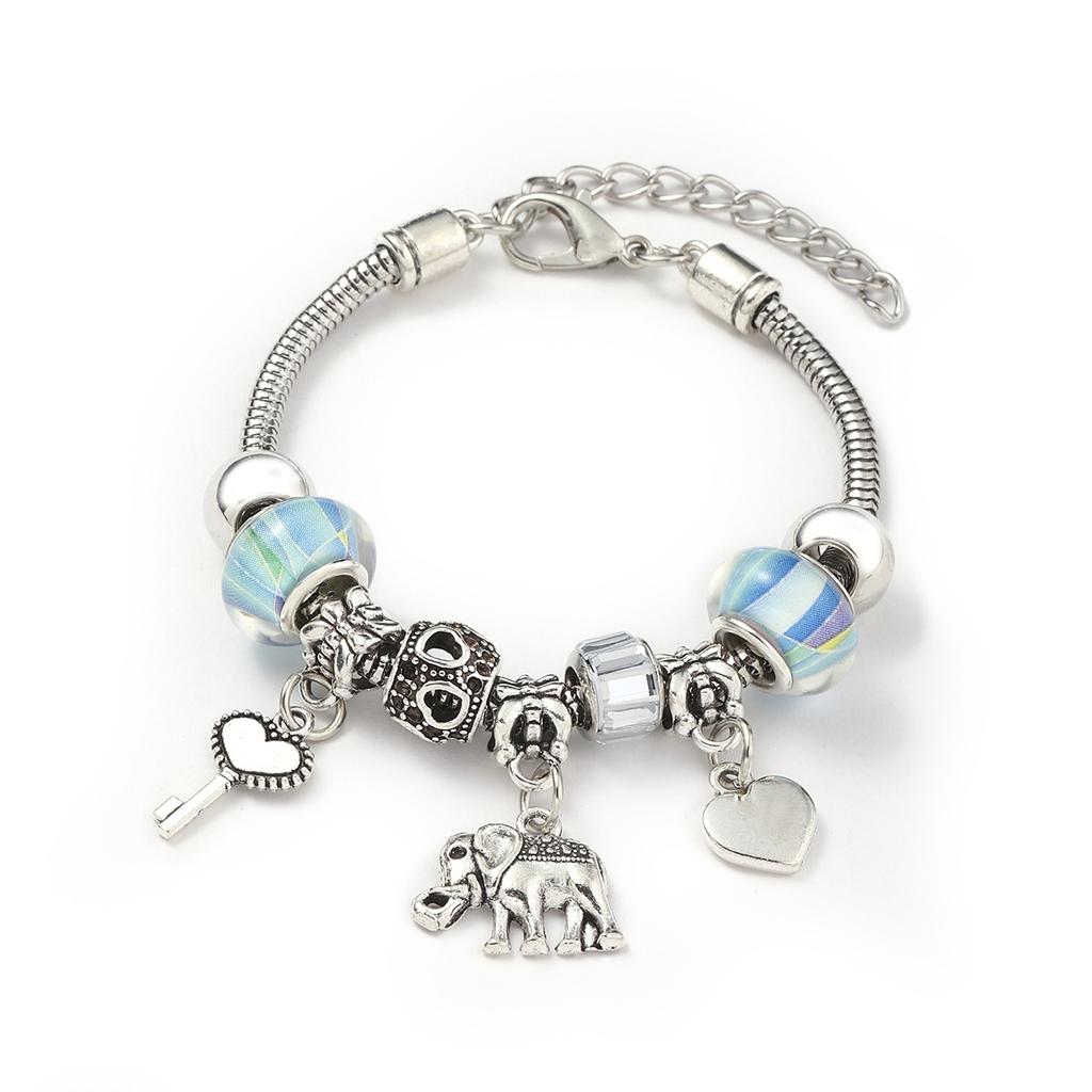 Vintage Handmade Alloy Large Hole Glass Bead Elephant Tree of Life Design Transparent Bracelet Multiple Styles Available