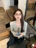 Women's Retro Tie-Up Design Long-Sleeve Textured Cropped T-Shirt for Autumn/Winter