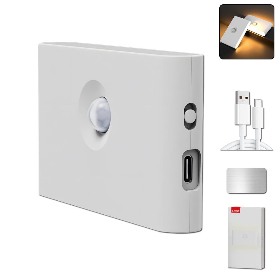 LED Magnetic Body Sensor Night Light White Upside Down USB Rechargeable Bedroom Bedside Bathroom Cabinet Kid Room Night Lighting