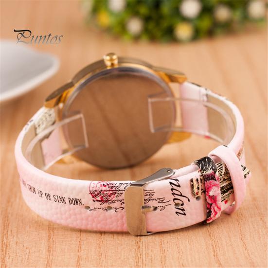 Orologio da polso da donna al quarzo con quadrante rotondo intarsiato di strass a forma di fiore e cinturino in ecopelle