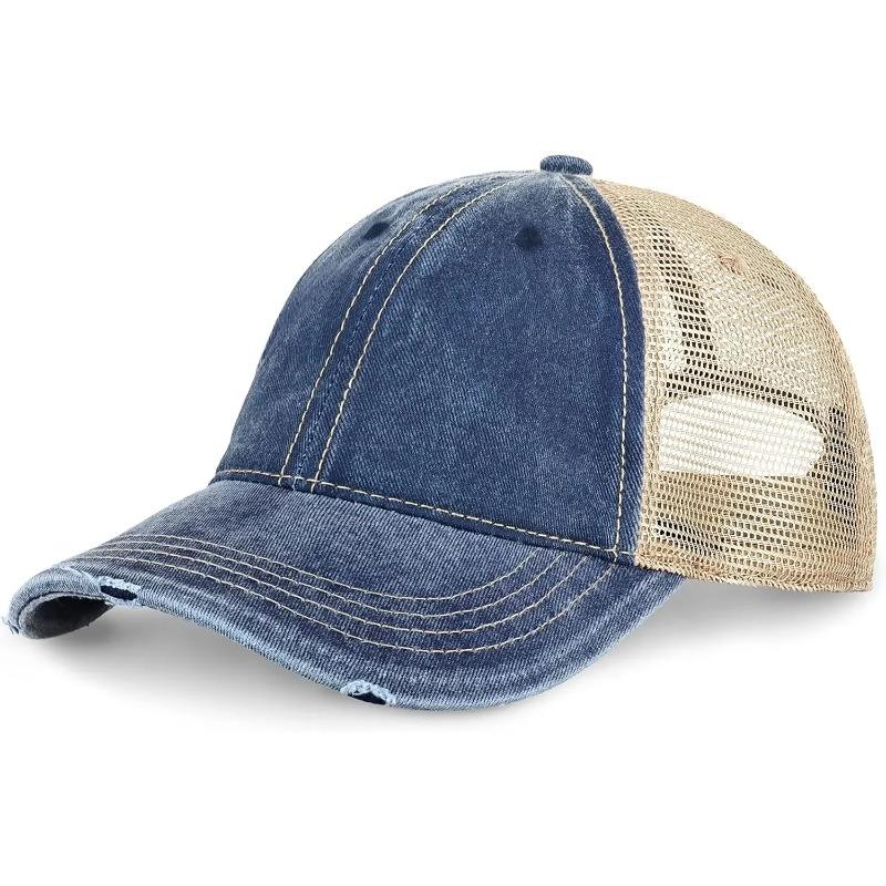 Spring Summer Men And Women Classic Truck Driver Cap Breathable Mesh Unstructured Distressed Pigment Dyed Cap Outdoor Hat