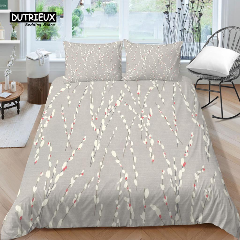 Gradient Color Duvet Cover Woodland Botanical Bedding Set Nature Rustic Tree Branch Leaf Comforter Cover Queen For Kids Adults