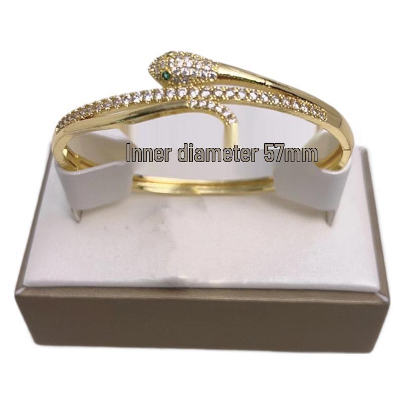 18K Gold Snake-shaped Zirconia Bracelet - European & American Design, Luxurious High-end Jewelry