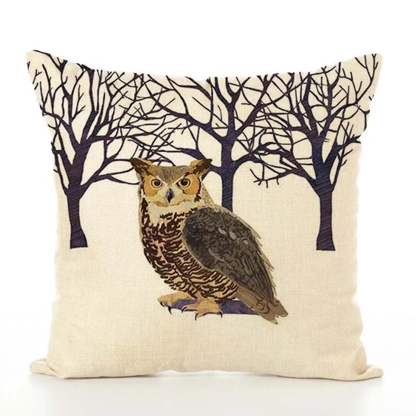 Decorative Cushion Cover Squirrel Bird Bear Fox Animal Printed Cotton Linen Pillowcase Couch Sofa Pillow Cover Living Room Decor
