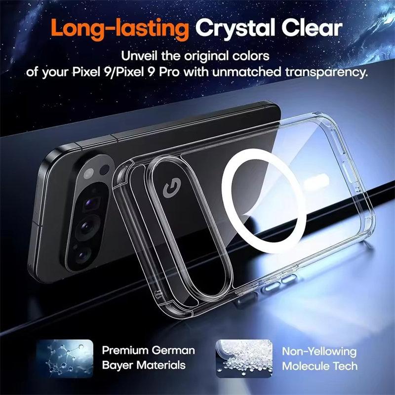 Transparent Crystal Hard Pc Case Magsafe Magnetic Wireless Charging Case for Google Pixel 9 Pro XL Clear Shockproof Back Cover
