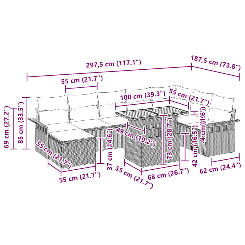 Garden Sofa Set with Cushions 9 Pcs Beige and Light Grey