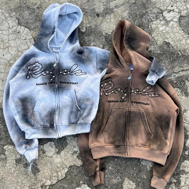 3D Digitální Tisk Opotřebovaný Tie Dye Gradient Zipová Mikina Volný Střih Streetwear Muži Ženy