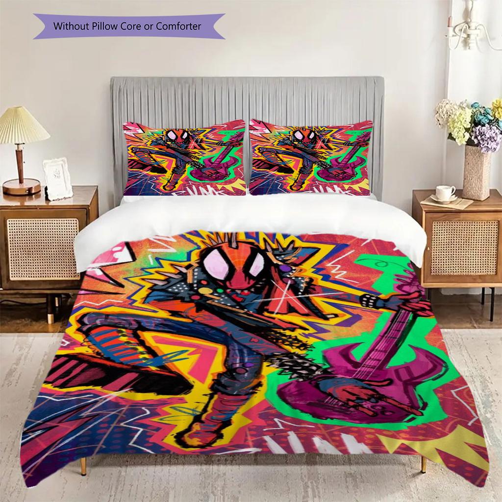 Super soft three-piece bedding set with a cool Spider-Man pattern  (1*Duvet Cover + 2*Pillowcase, Without Core)