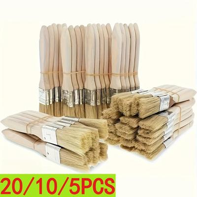 5/10/20Pcs Pig Mane Brushes, Suitable For Art, Handicrafts, Plastering, Painting, Glue Application, Wooden Handles Set