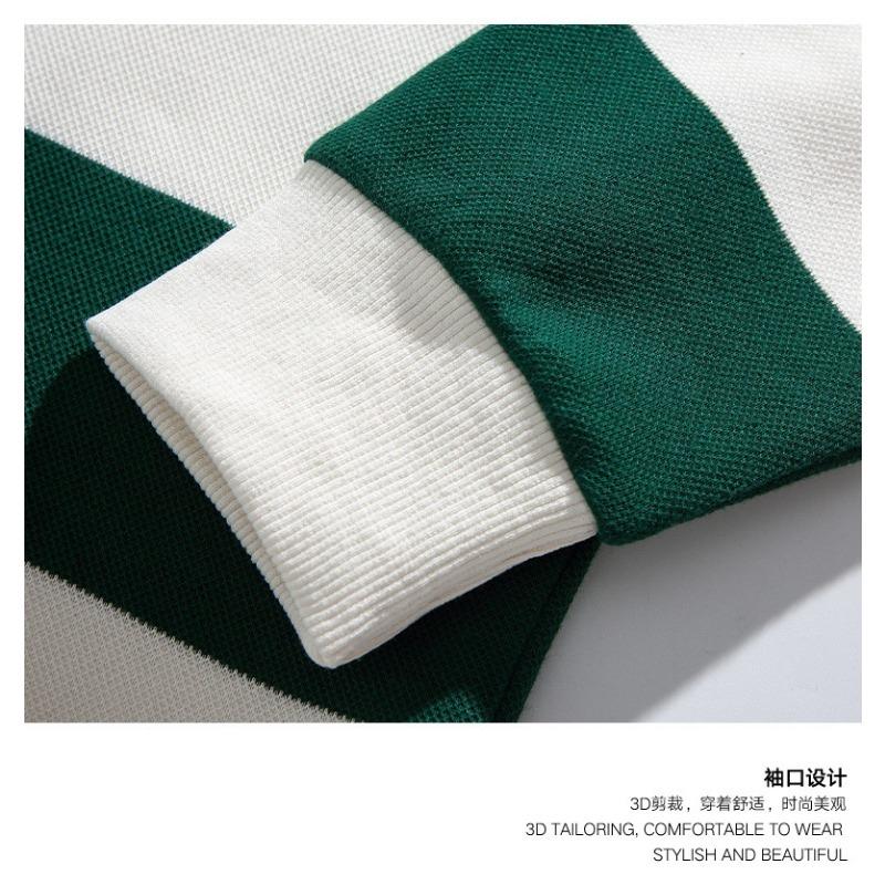 New Autumn Men's New Loose Striped Double-bead Floor Cotton Sweatshirt Lapel Long-sleeved POLO Shirt