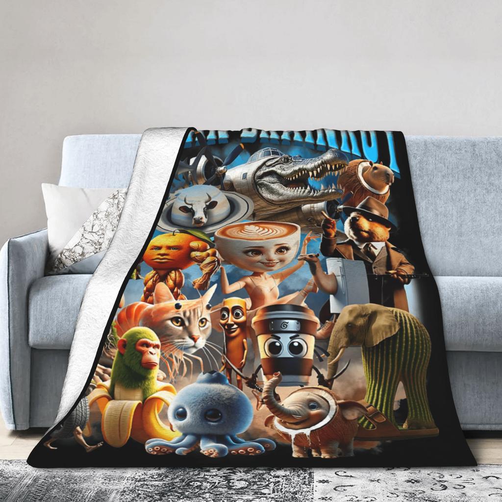 Warm Soft Blanket Funny Italian Brainrot Memes Compilation Bedding Throws Flannel Bedspread For Couch Chair Sofa Bed Bed Cover