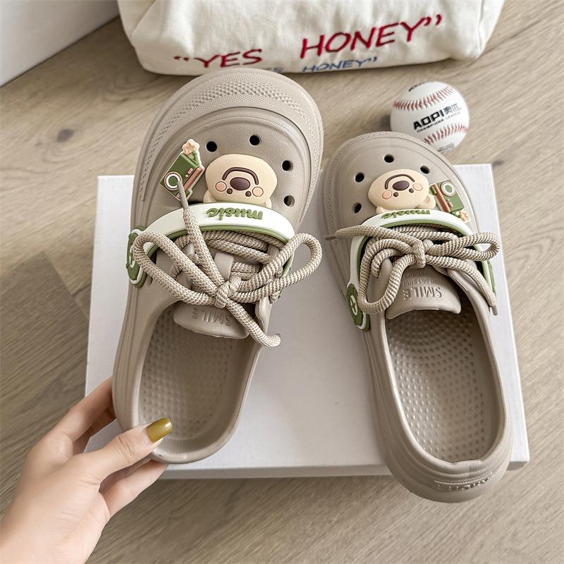 3823 Music strap hole shoes fashion shoelaces thick sole non-slip bag head cool slippers